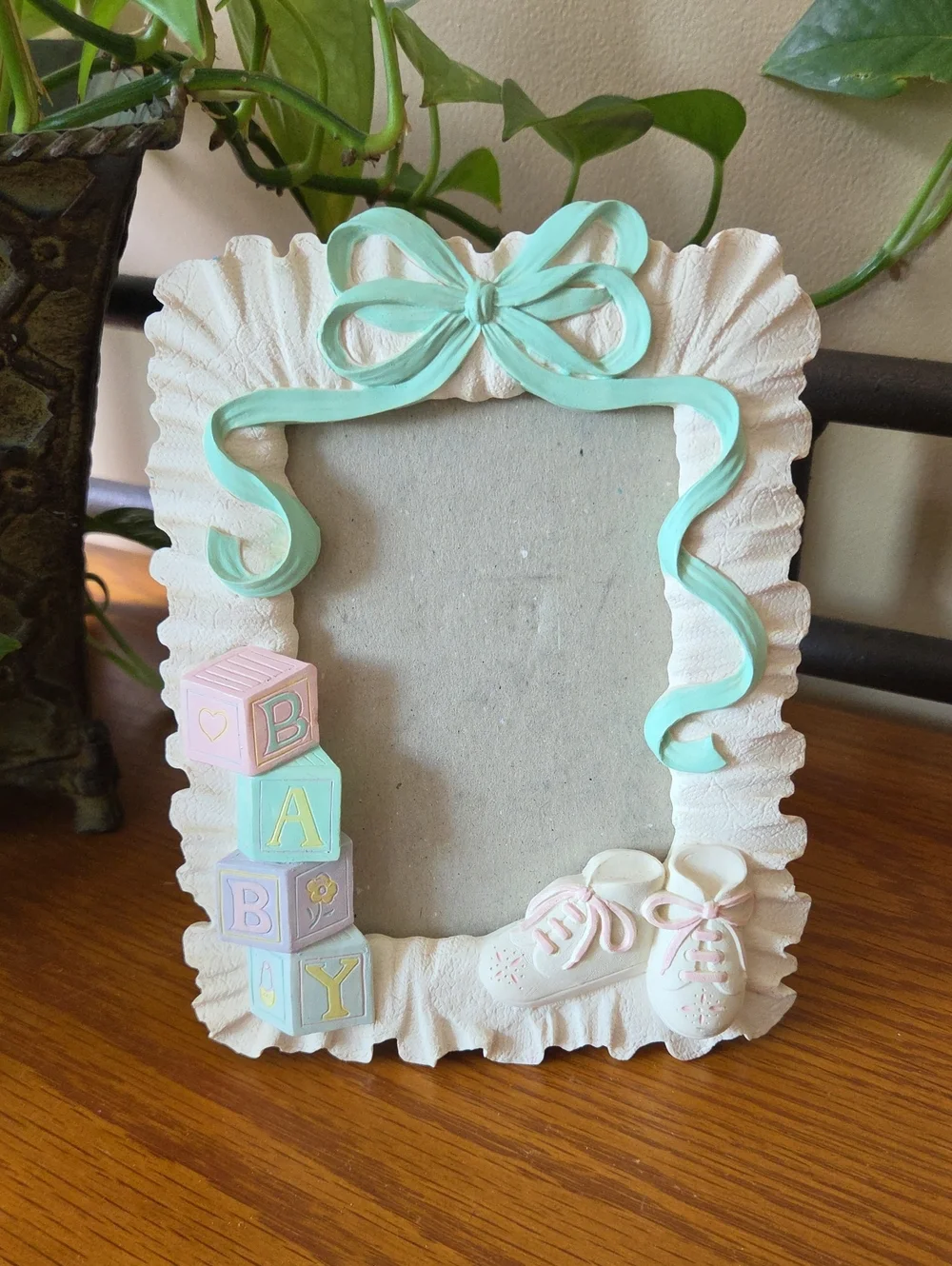 Baby Themed White and Mint Picture Frame - Holds 3 1/2 X 5 Photo